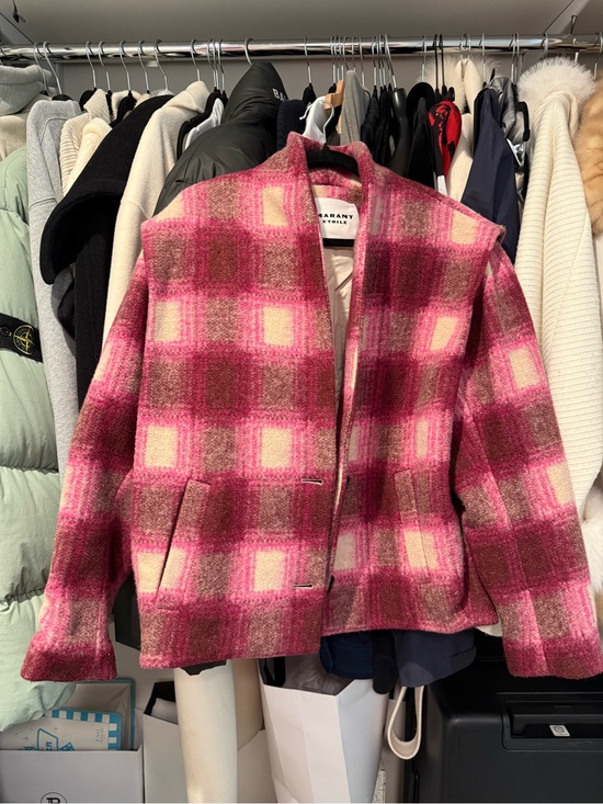Isabel Marant Jackets & Blazers - Isabel Marant Pink Plaid Wool-Blend Boxy Jacket